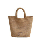 Premium Raffia Handheld Woven Bag  Large Capacity Hollow Weave Tote for Beach, Vacation & Everyday Use