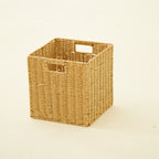 Square Natural Woven Storage Basket with Handles  Cube Wicker Organizer for Closet, Shelves & Living Room