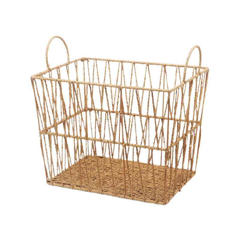 Handwoven Paper Rope Storage Basket with Handles  Breathable Hollow Design Organizer for Towels, Clothes, Toys & Daily Essentials