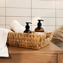 Natural Woven Water Hyacinth Storage Baskets with Handles  Decorative Nordic-Style Organizer Trays for Snacks, Fruit & Tabletop Essentials