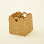 Square Natural Woven Storage Basket with Handles  Cube Wicker Organizer for Closet, Shelves & Living Room