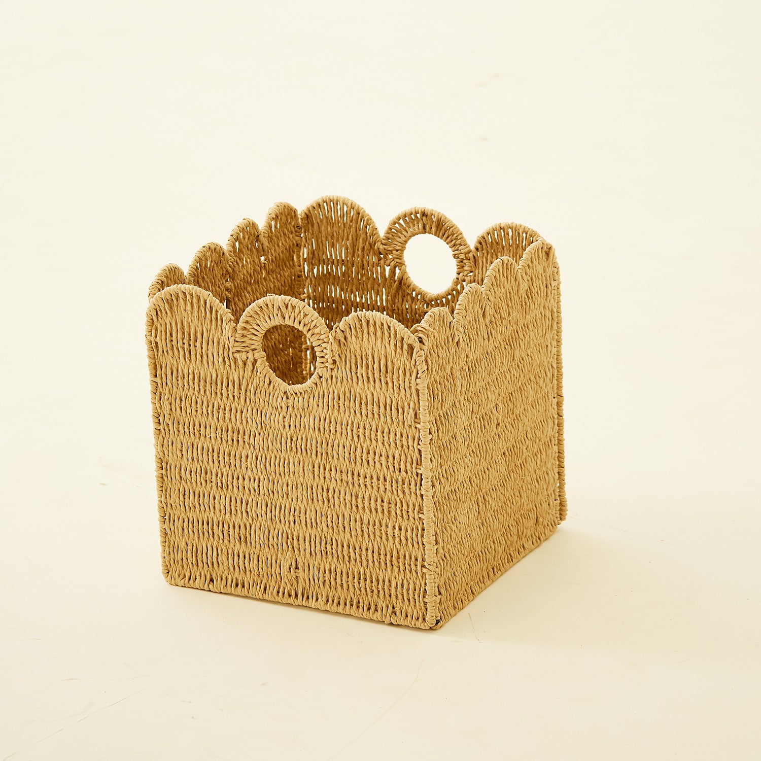 Square Natural Woven Storage Basket with Handles  Cube Wicker Organizer for Closet, Shelves & Living Room