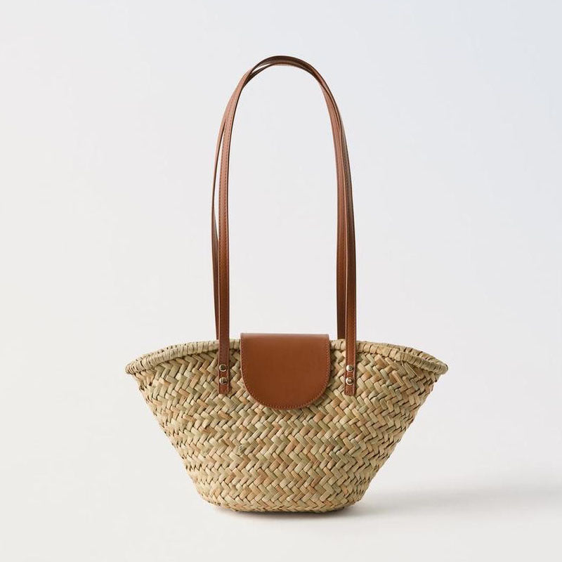 Natural Grass Shoulder Bag with Flap  Woven Shell-Shape Straw Handbag, Beach Vacation Tote, Casual Summer Purse