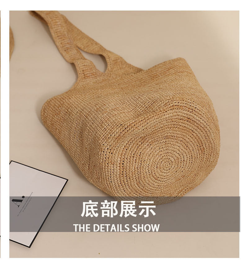 Raffia Straw Bucket Shoulder Bag  Medium Open-Top Woven Tote, Single-Strap Summer Carryall for Daily & Beach Outfits