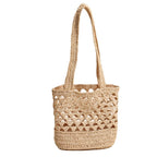 Raffia Straw Shoulder Bag  Minimal Solid-Color Hollow Woven Tote, Medium Open-Top Beach & Daily Handbag