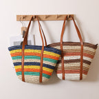 Fashionable Rainbow Stripe Woven Shoulder Bag  Large Capacity Handwoven Tote for Beach, Vacation & Everyday Use