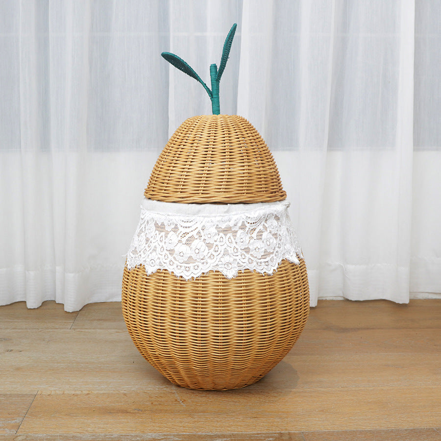 Handwoven Bamboo Apple-Shaped Storage Basket with Lid  Decorative Laundry, Toy & Miscellaneous Organizer