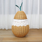 Handwoven Bamboo Apple-Shaped Storage Basket with Lid  Decorative Laundry, Toy & Miscellaneous Organizer