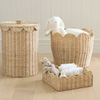 Natural Rattan Storage Basket  Handwoven Nordic Organizer for Vanity, Desk, Snacks & Kitchen Counter (33.5×38×13.5cm)