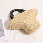 Wood Handle Straw Barrel Bag  Hat-Shape Woven Shoulder Handbag for Vacation Beach & Everyday Outfits
