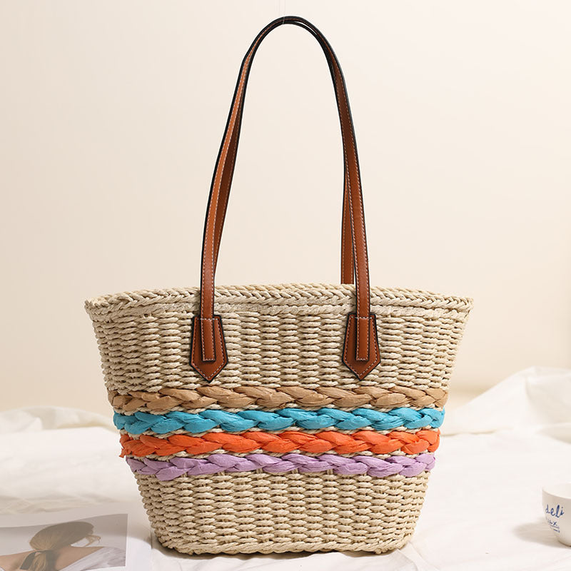 Boho Rainbow Stripe Woven Shoulder Bag, Medium Hobo Beach & Everyday Tote Secondary image