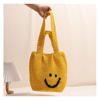 Casual smiley face shoulder cotton thread woven bag new small fresh hand-held commuter straw bag seaside vacation beach bag