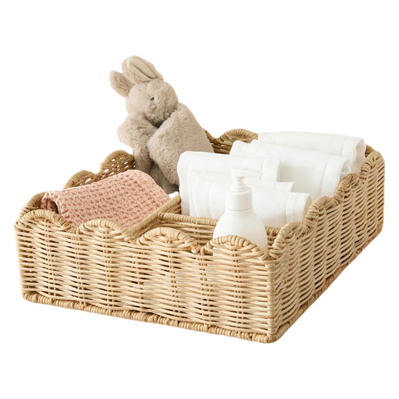 Natural Rattan Storage Basket  Handwoven Nordic Organizer for Vanity, Desk, Snacks & Kitchen Counter (33.5×38×13.5cm)