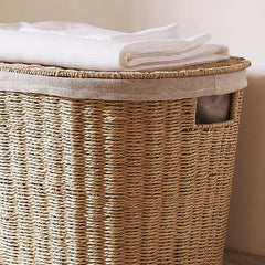 Handwoven Paper Rope Laundry Basket with Lid  Clothes Storage Bin, Bedroom Organizer, Dust-Proof & Moisture-Resistant Hamper (52×40×36cm)