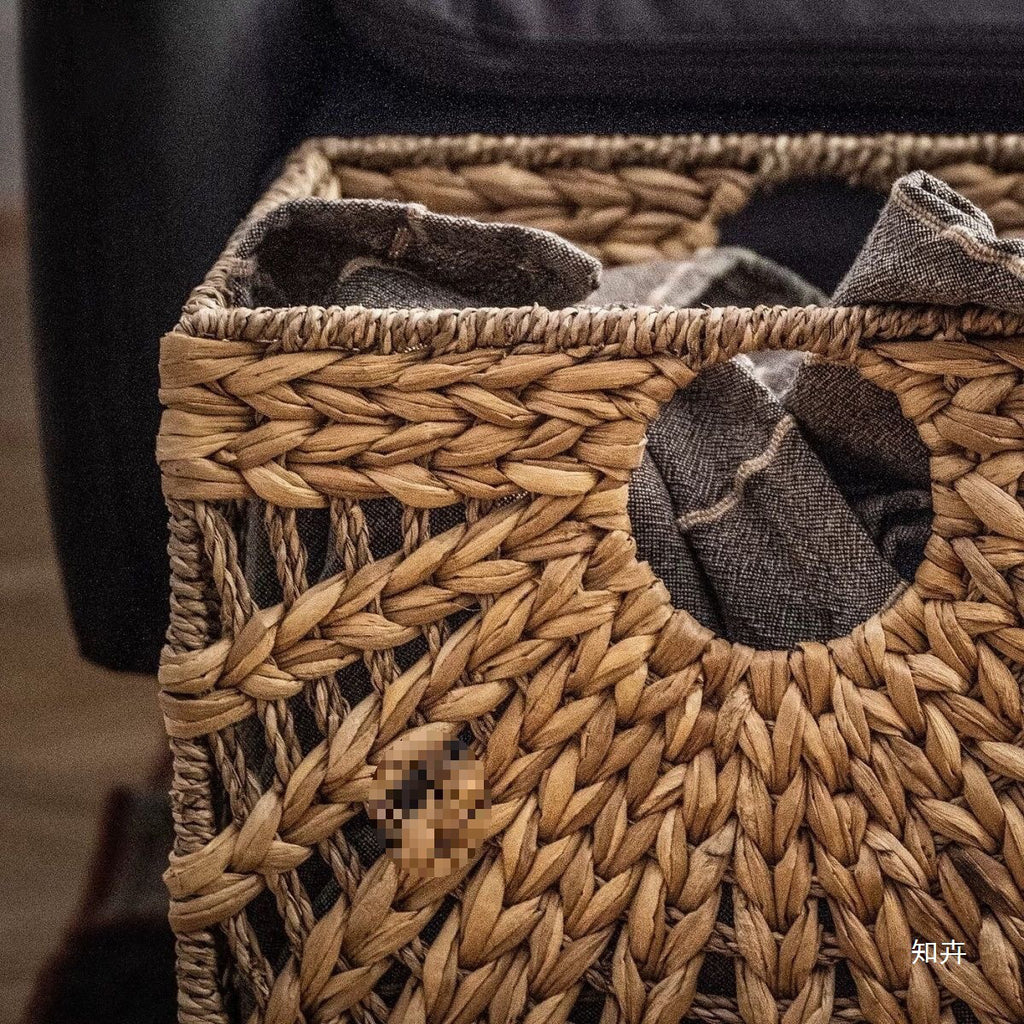 Square Natural Woven Storage Basket with Handles  Cube Wicker Organizer for Closet, Shelves & Living Room
