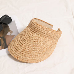 Raffia Open-Top Sun Visor Hat for Women, Wide Brim Straw Beach Vacation Hat