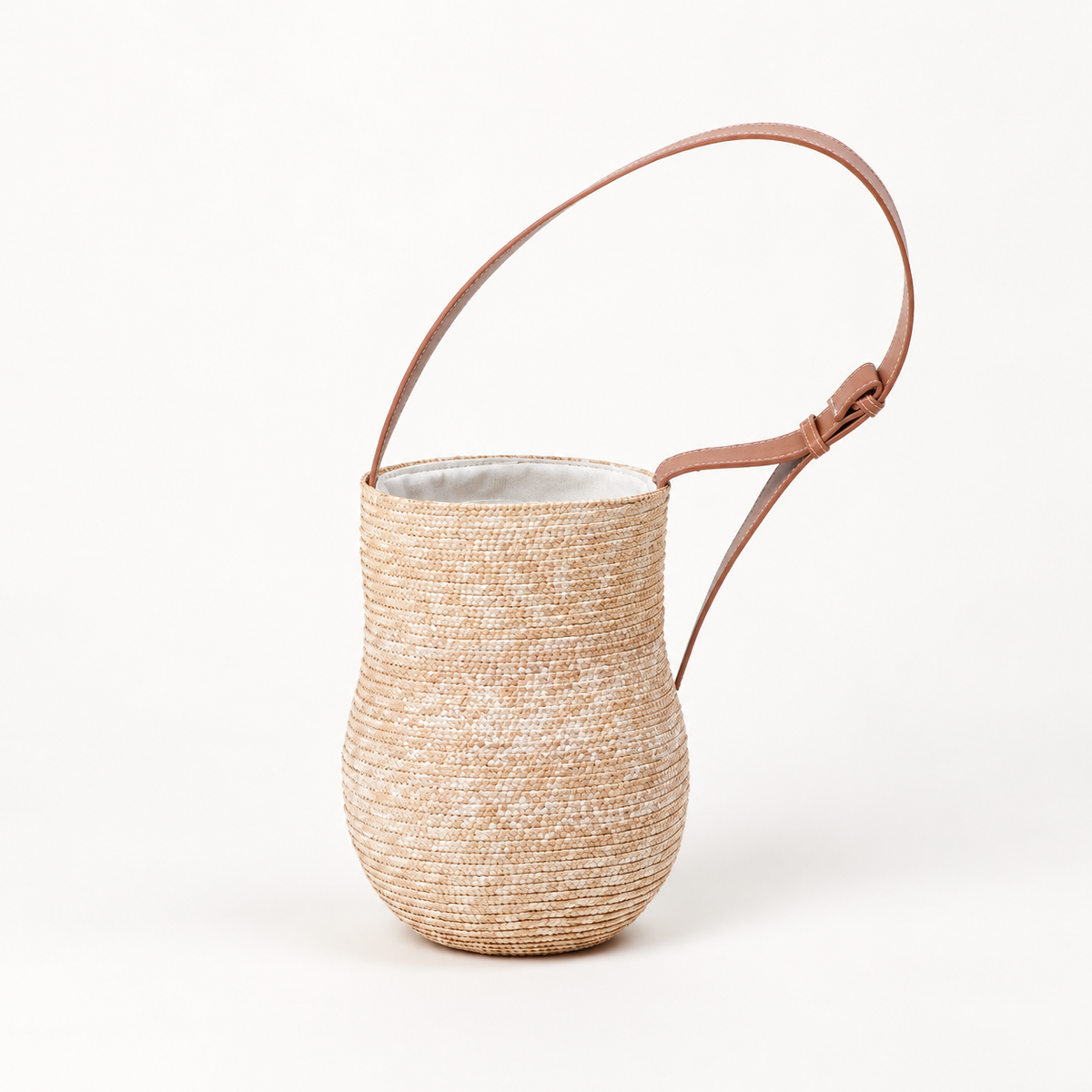 Gourd Shape Shoulder Bag in natural straw, front view with a gourd-shaped body and slim shoulder strap