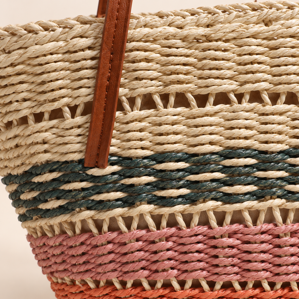 Color Block Basket Tote, close-up of the open woven bands