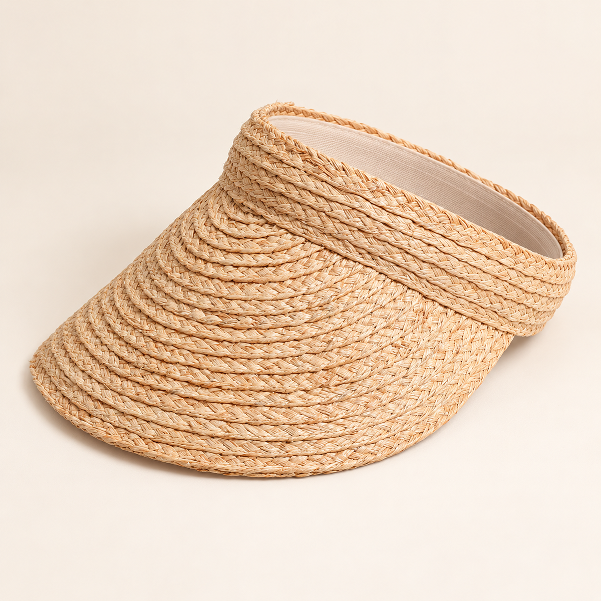 Open Top Straw Visor, angled view showing an open top and curved brim