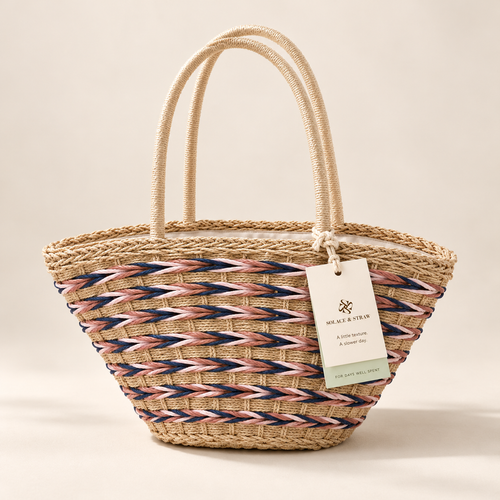Forest Woven Shoulder Bag in beige with a Solace & Straw hangtag