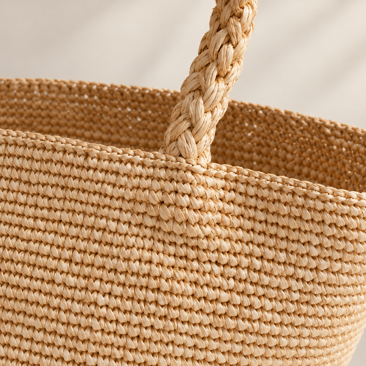 Braided Handle Raffia Tote, close-up of the raffia and visible construction