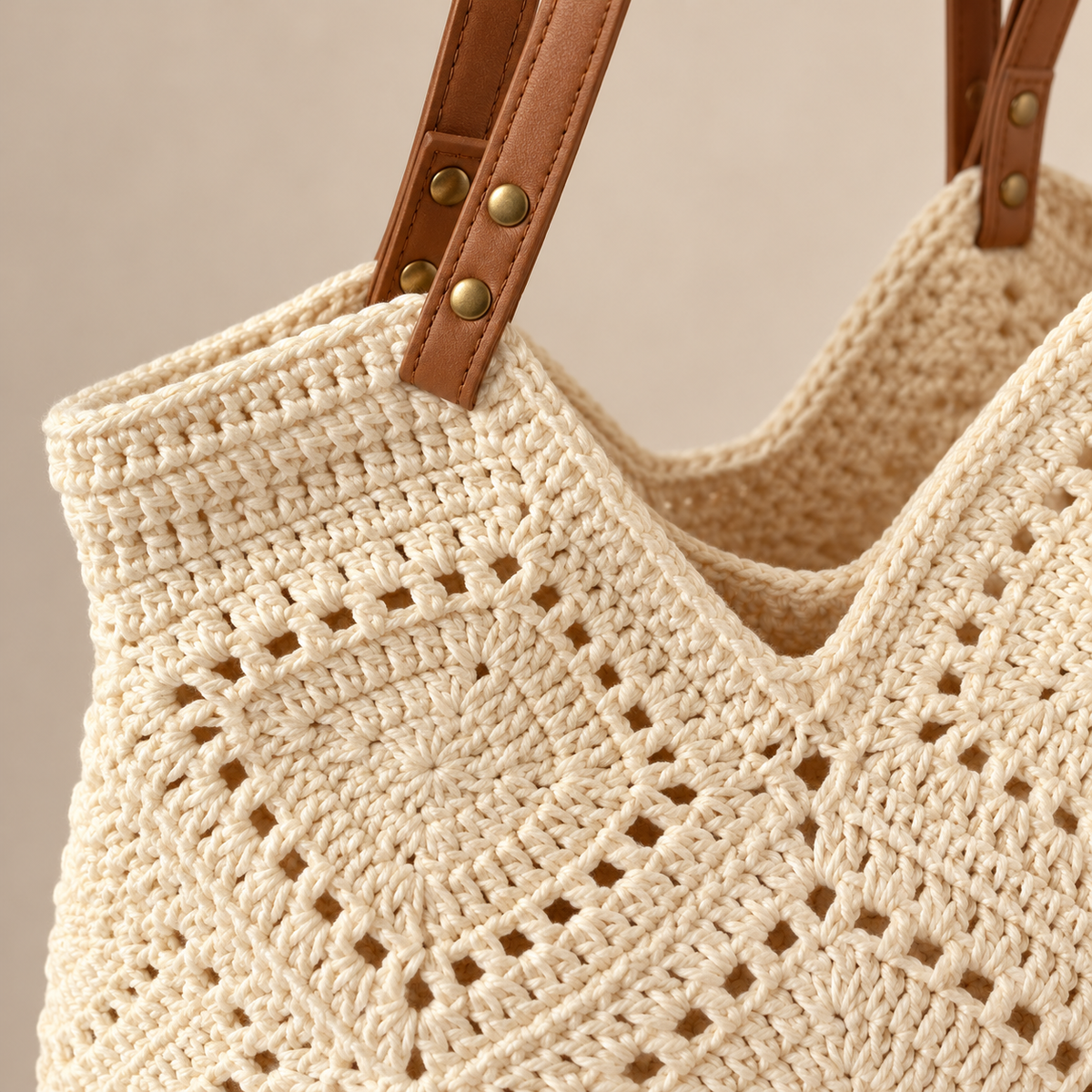 Crochet Patchwork Shoulder Bag, close-up of the crochet texture and visible construction