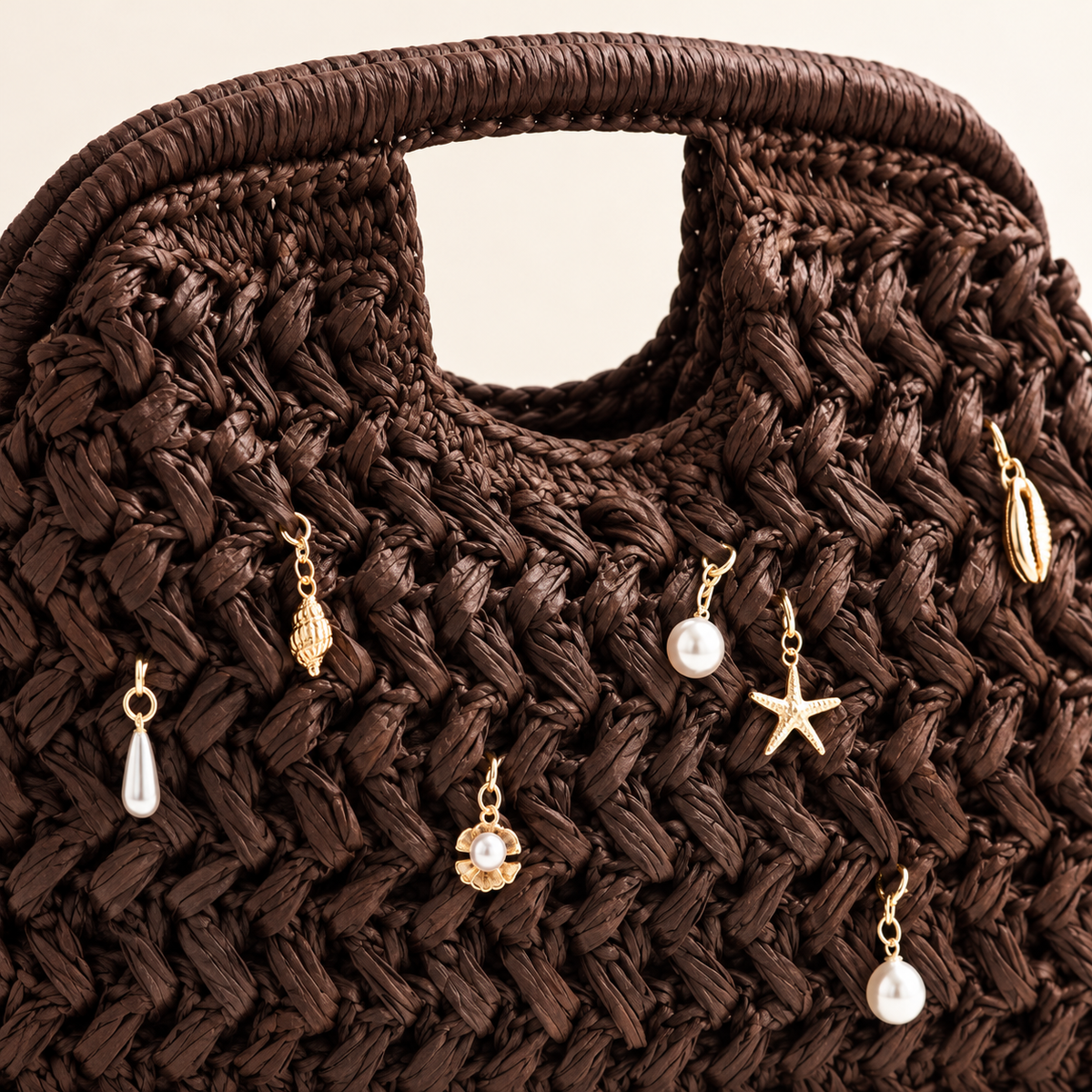 Beaded Crochet Top Handle Bag, close-up of the crochet texture and visible construction