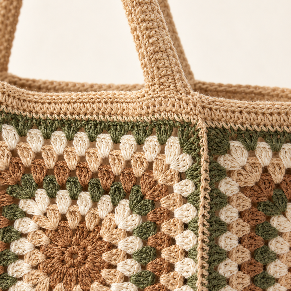 Garden Square Paper Woven Tote, close-up of the paper weave and visible construction